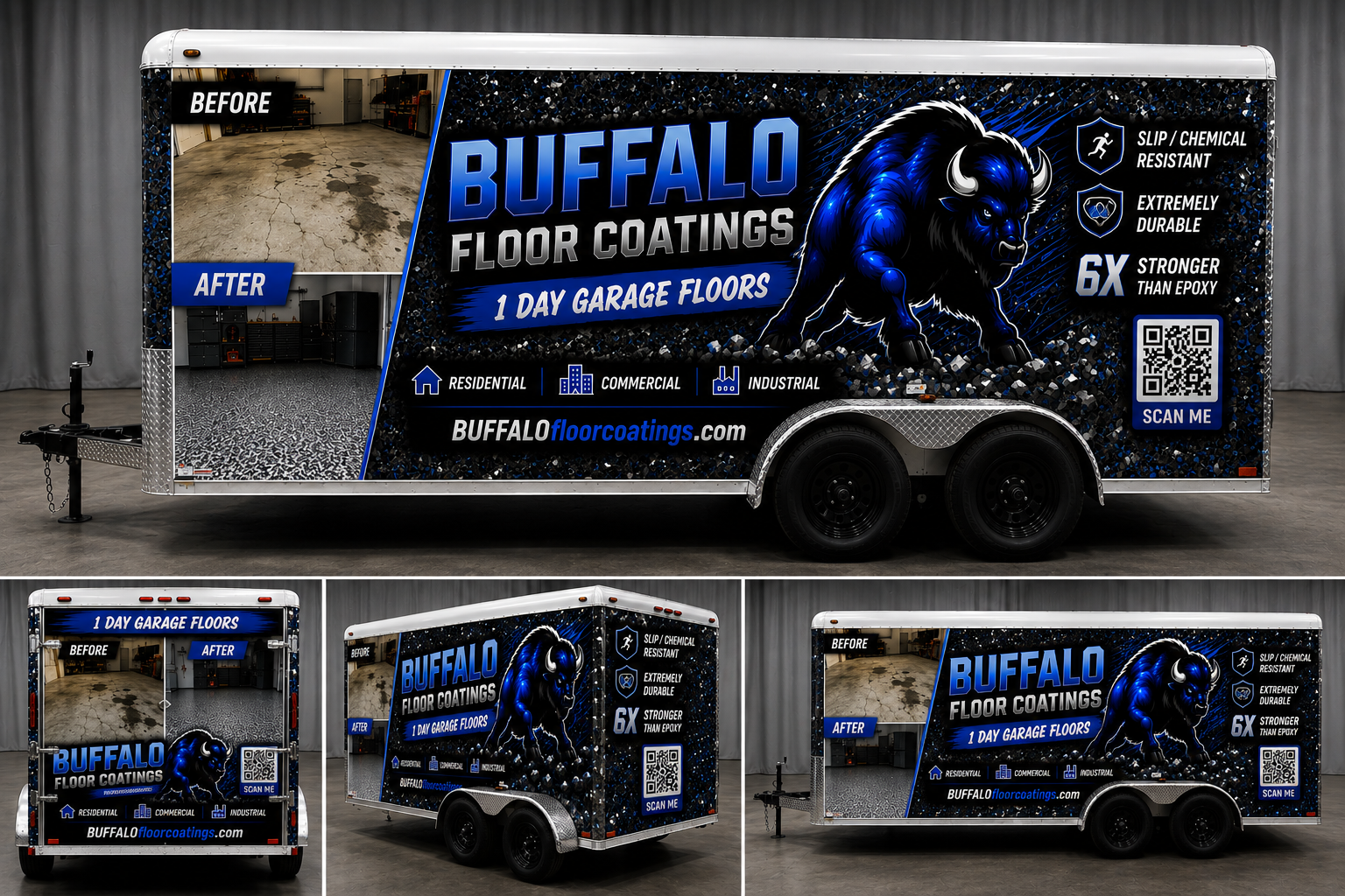 Buffalo Floor Coatings branded trailer side profile